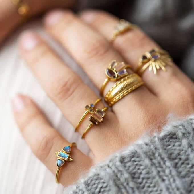 Ring Semi-Precious Stones Pink/Grey