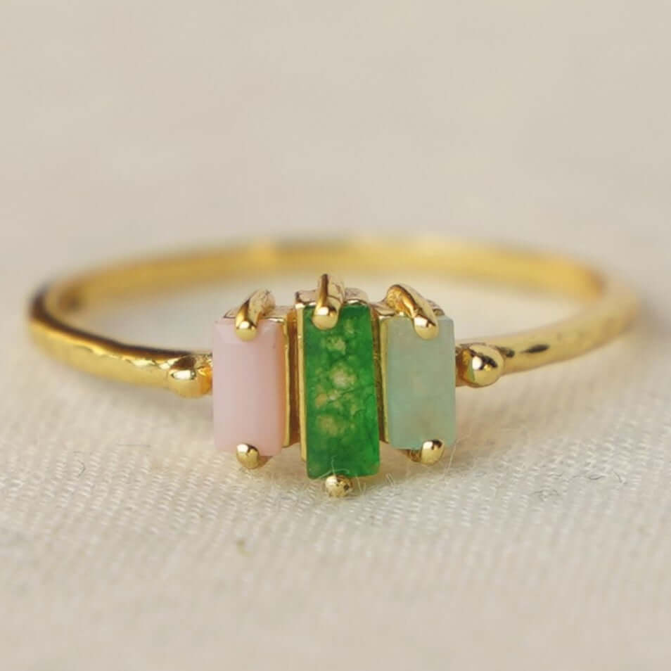 Ring Semi-Precious Stones Green/Pink