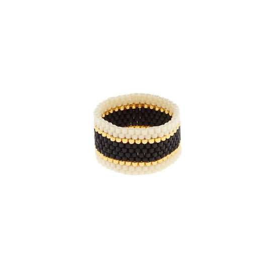 Maasai Woven Ring Cream-Black