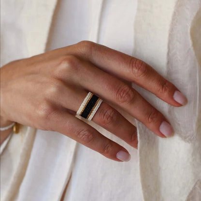 Maasai Woven Ring Cream-Black