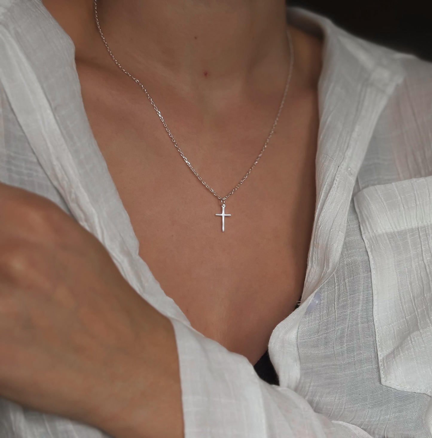 Italian  Silver Cross Necklace