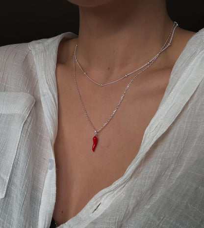 Italian  Red Cornetto (Italian Horn) Necklace, Malocchio Necklace, Dainty Necklace