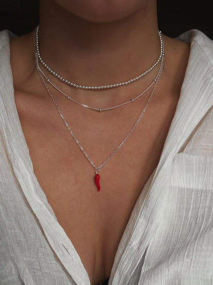 Italian  Red Cornetto (Italian Horn) Necklace, Malocchio Necklace, Dainty Necklace