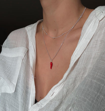 Italian  Red Cornetto (Italian Horn) Necklace, Malocchio Necklace, Dainty Necklace