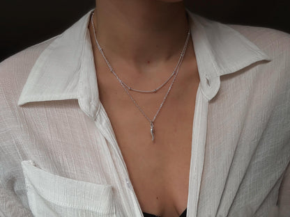 Italian  Silver Cornetto (Italian Horn) Necklace, Malocchio Necklace, Dainty Necklace