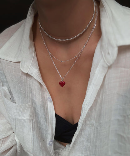 Italian  Red Puff Heart Necklace, Red Heart Necklace, Dainty Necklace