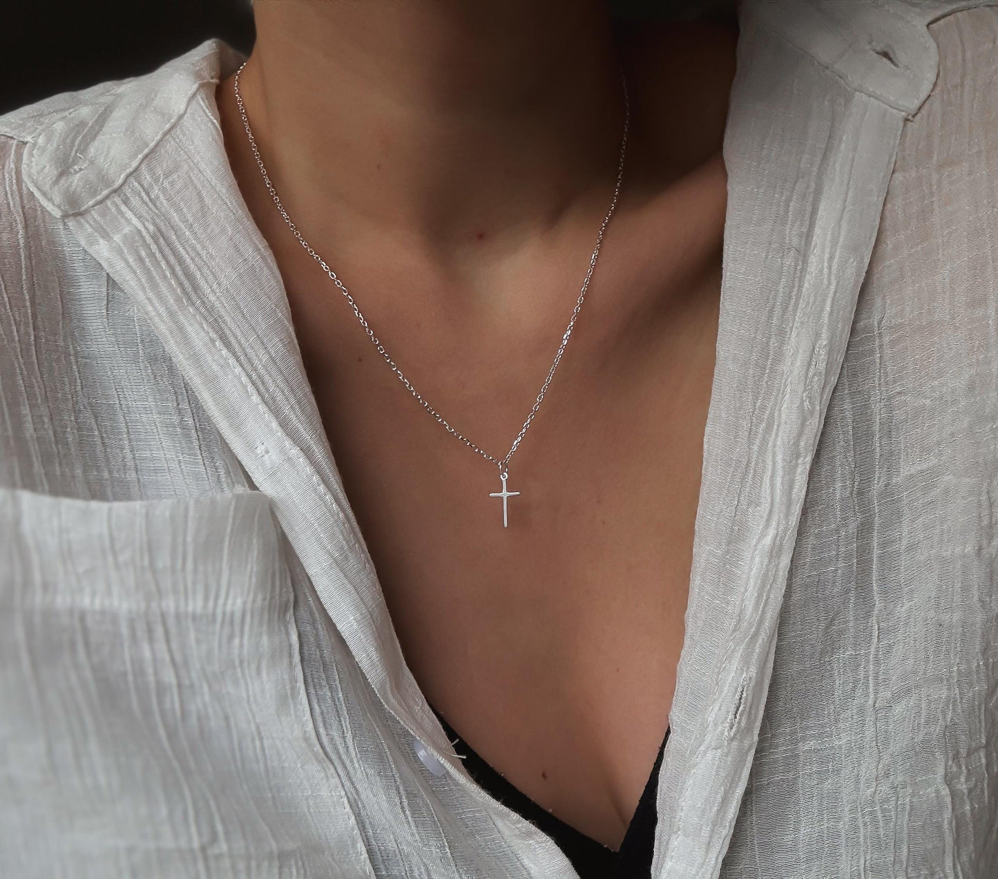 Italian  Silver Cross Necklace