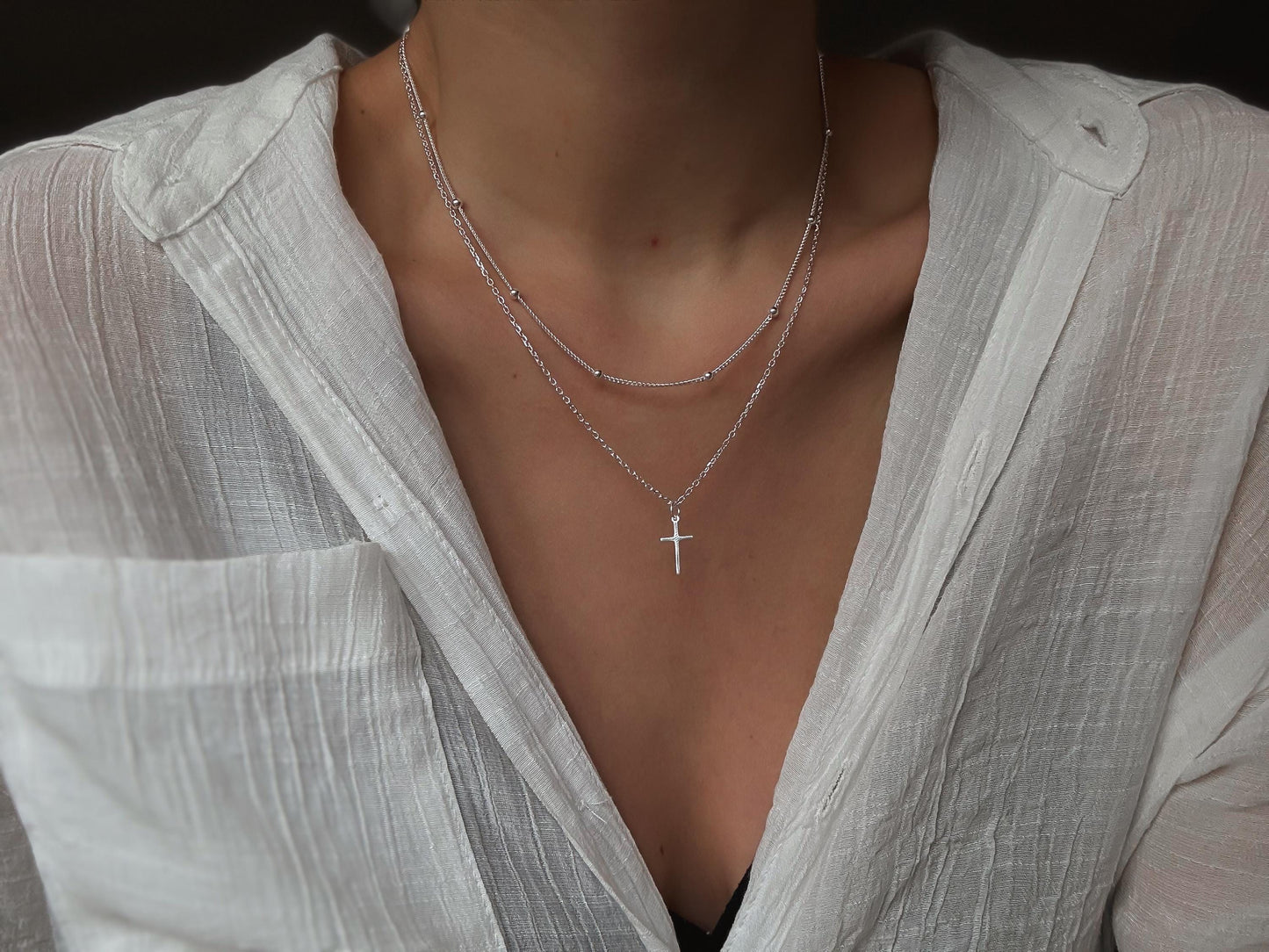 Italian  Silver Cross Necklace