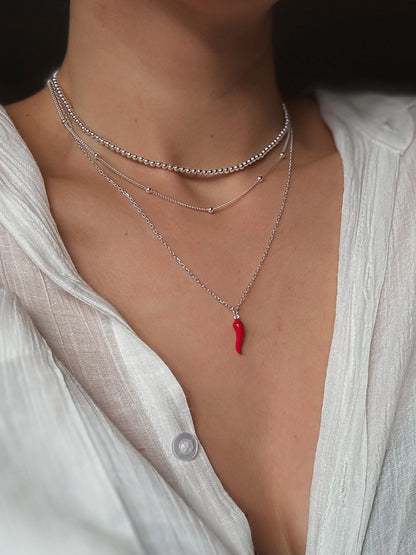 Italian  Red Cornetto (Italian Horn) Necklace, Malocchio Necklace, Dainty Necklace