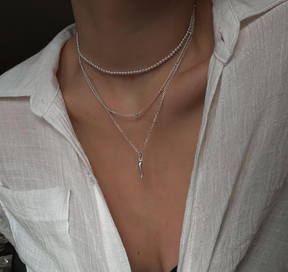 Italian  Silver Cornetto (Italian Horn) Necklace, Malocchio Necklace, Dainty Necklace