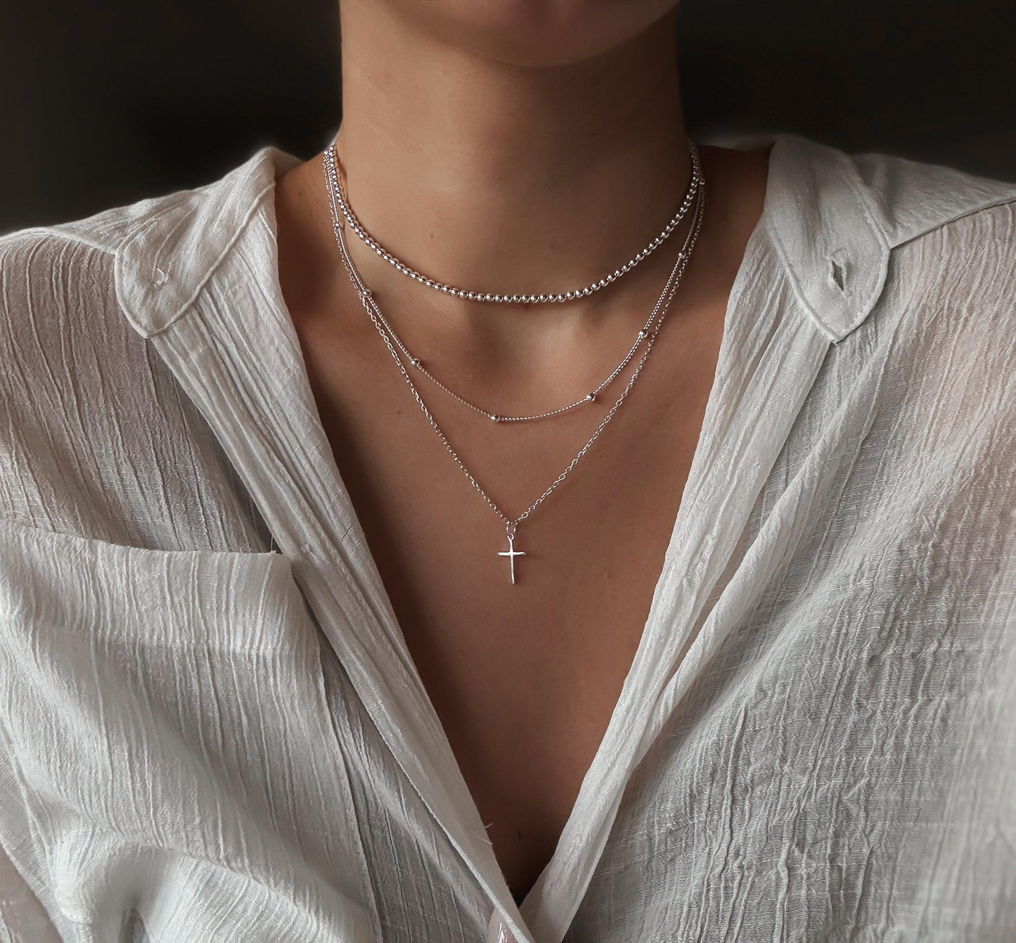 Italian  Silver Cross Necklace